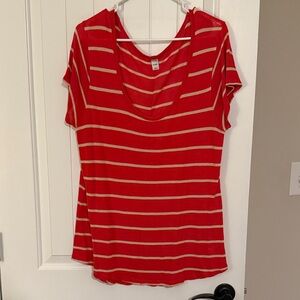 Old Navy Red and Tan Striped Short Sleeve Tee